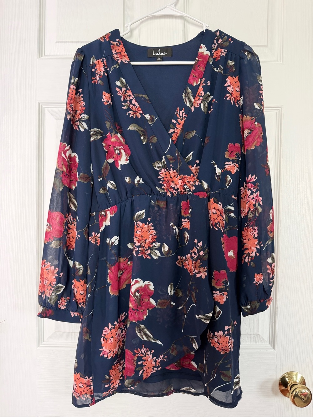 Lulu's Navy Floral Wrap Mini Dress